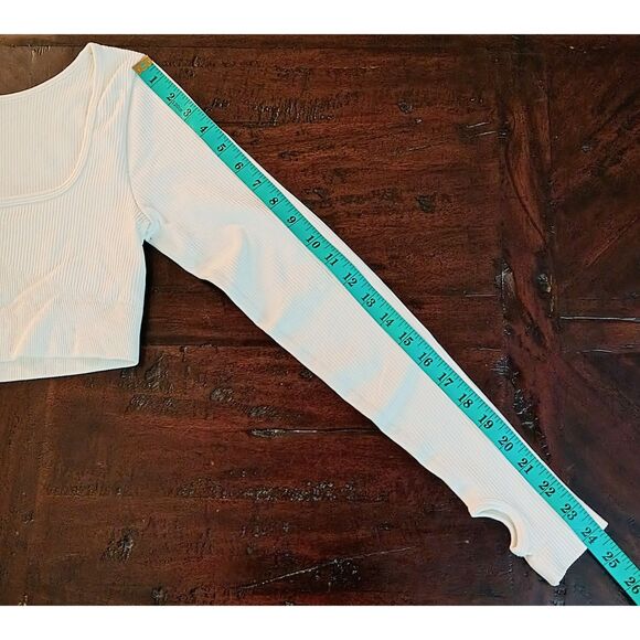 White Ribbed Long Sleeve Crop Top with Thumb Holes - Juniors S - Picture 7 of 10